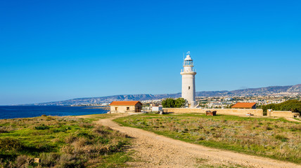 Fototapeta na wymiar View of Paphos Lighthouse in Cyprus