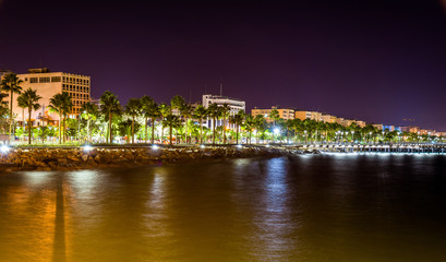 Fototapeta na wymiar Seaside in Limassol at night - Cyprus