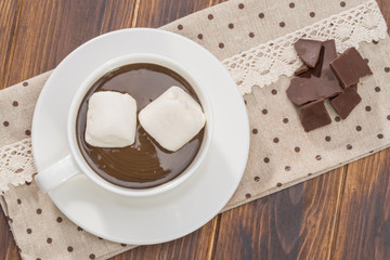 Mug filled with homemade hot chocolate and marshmallow
