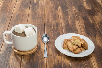 homemade hot chocolate and marshmallow with cookies