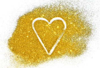 Abstract heart of golden glitter sparkle on white background