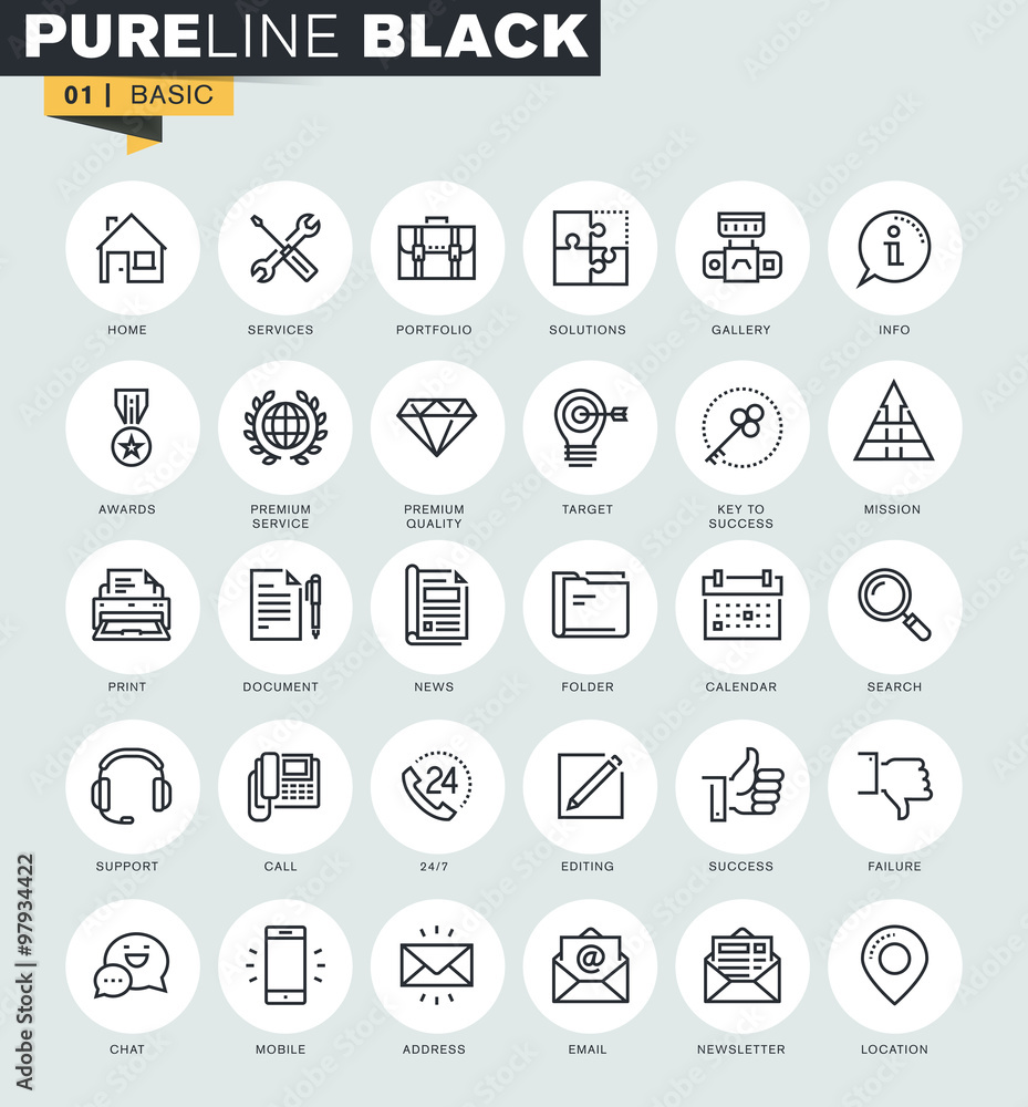 Poster set of thin line web icons for communication, information, service and office. premium quality icons