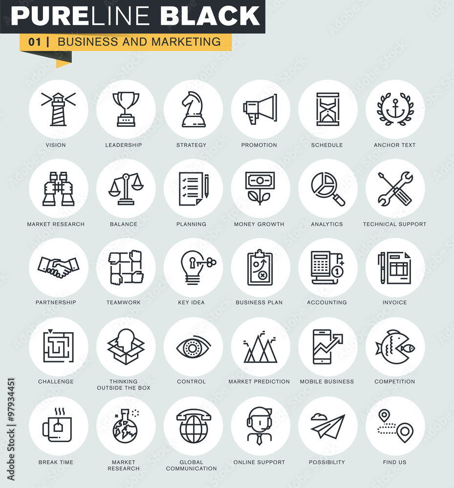 Poster set of thin line web icons of business and marketing. premium quality icons for website, mobile webs