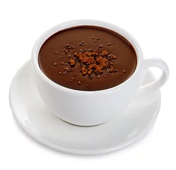 Behang Chocolade Warme chocolademelk close-up geïsoleerd op een witte achtergrond.
