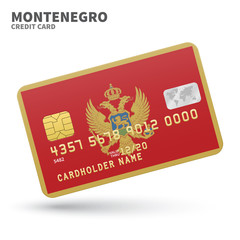 Credit card with Montenegro flag background for bank, presentations and business. Isolated on white