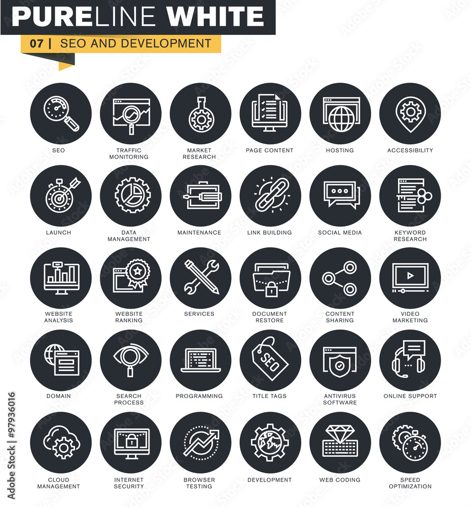 Poster thin line web icons collection for website optimization, internet security, hosting, internet market