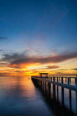 Fototapeta premium The wood table, Sea island in Krabi , Thailand