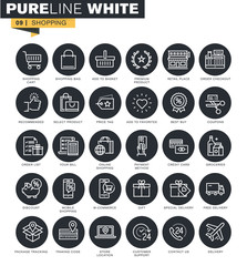 Thin line web icons collection for shopping process, m-commerce, delivery and product tracking.