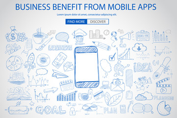 Business Benefit From Mobile concept with Doodle design style