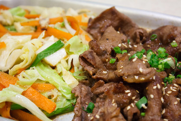 Beef with vegetables teppanyaki Japanese Cooking