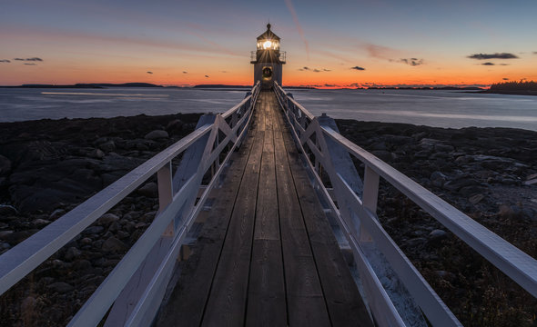 Marshall Point Lighthouse after sunset