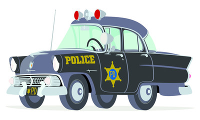 Caricatura Ford Mainline Town Sedan 1955 policía negro USA vista frontal y lateral