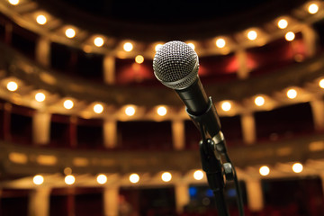 Close up of microphone in concert hall