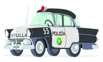 Caricatura Ford Mainline Towny Sedan 1955 policía nacional Colombia vista frontal y lateral