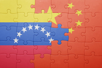 puzzle with the national flag of venezuela and china