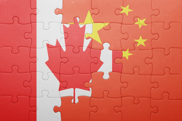 puzzle with the national flag of canada and china