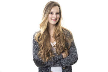 Studio Portrait Of Smiling Teenage Girl