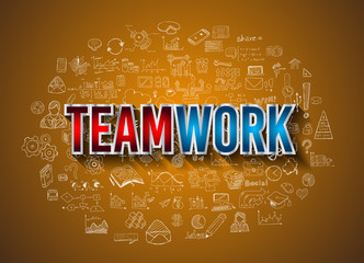 Teamwork Business Concept with Doodle design style