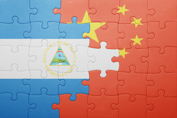 puzzle with the national flag of nicaragua and china