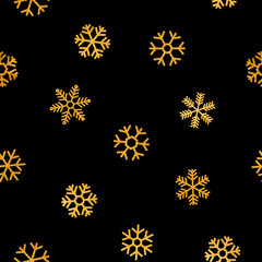 Seamless pattern of falling golden snowflakes.