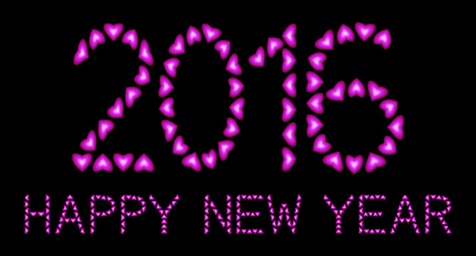 Happy New Year 2016 made from pink hearts