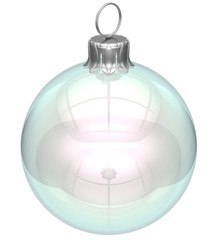 Christmas ball empty glass adornment bauble clear blank New Year's Eve ornament translucent decoration shiny polished. Happy Merry Xmas traditional wintertime celebration symbol. 3d render isolated