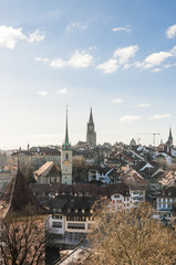 Obraz premium Bern, Altstadt, Stadt, Kirchtürme, Münster, Kirche, Nydeggkirche, Nydeggbrücke, Weihnachten, Winterzeit, Winter, Schweiz