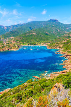 A view of beautiful Girolata bay with azure sea water, Corsica island, France