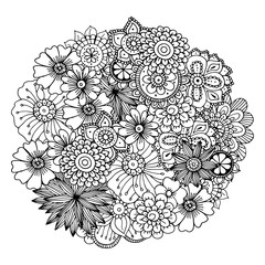 Hand drawn zentangle doodle illustration for adult coloring books