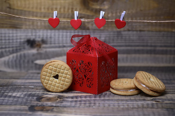 Fototapeta na wymiar Valentine box and pastry