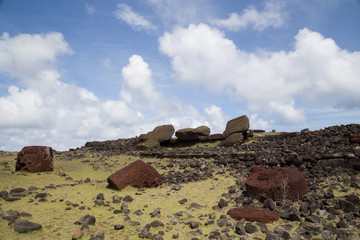 Toppled over Moais Akahanga on Easter Island