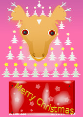 Tarjeta de felicitación de navidad con cabeza de ciervo y abeto de navidad a base de pequeños abetos con estrella.