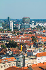 Fototapeta na wymiar Aerial view of Zagreb center and modern business towers, urban skyline 