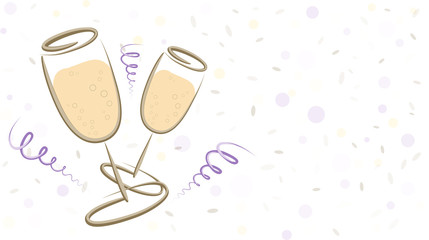 Silvester - Sekt Gläser - Girlanden - Gruß - Karte - Freisteller