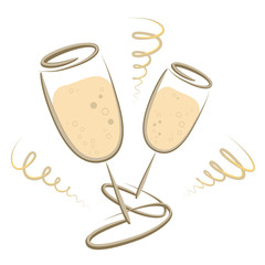 Silvester - Sekt Gl&auml;ser - Girlanden - Gru&szlig; - Karte - Freisteller