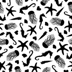Black And White Pattern With Sea Inhabitants