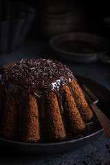 Chocolate cake decorated with chocolate glaze and sprinkles