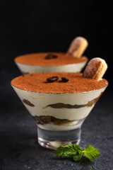Tiramisu. Traditional italian dessert. Selective focus