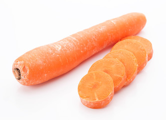 whole carrots and cutl isolated on white