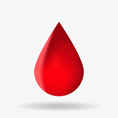 Drop of blood with a shadow on a white background