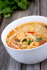 thai spicy shrimp noodle closeup