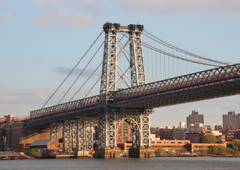 Steel Bridge in City Crossing Wide River