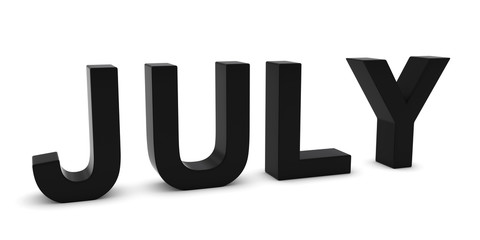 JULY Black 3D Month Text Isolated on White