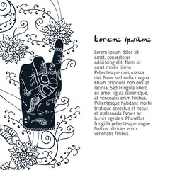 Element yoga apan vayu mudra hands with mehendi patterns.