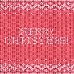 Card of Merry Christmas 2016 with knitted texture. Vector retro vintage background. Happy New Year