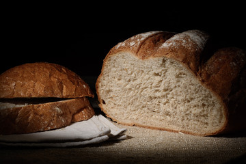 Still rye bread on sacking