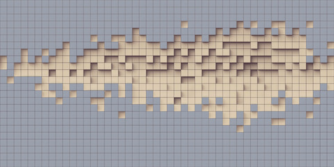 Abstract torn wall or ruined mosaic puzzle surface made of cubes - as well as a form resembling a comet or sound wave or embroidery pattern