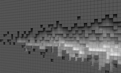 Abstract torn wall or ruined mosaic puzzle surface made of cubes - as well as a form resembling a comet or sound wave or embroidery pattern