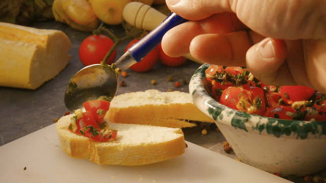 sauce for bruschetta, typical Italian appetizer for parties