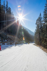 ski run on sunny day